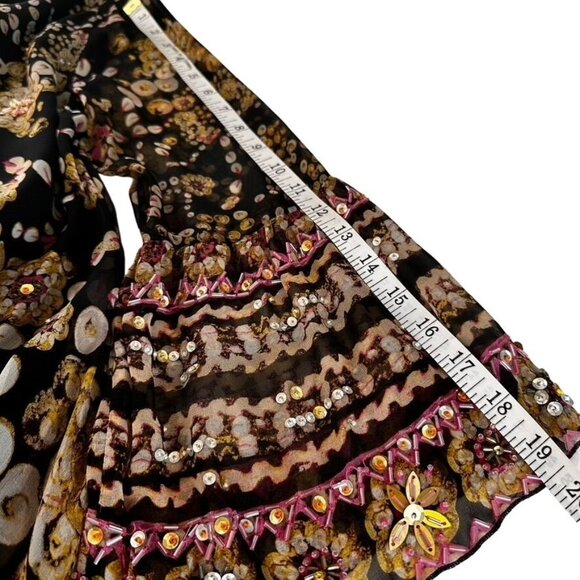 VTG Diane Von Furstenberg Women Floral Silk Dress Bell Sleeve Sequins Beads Sz 6 - Picture 9 of 13